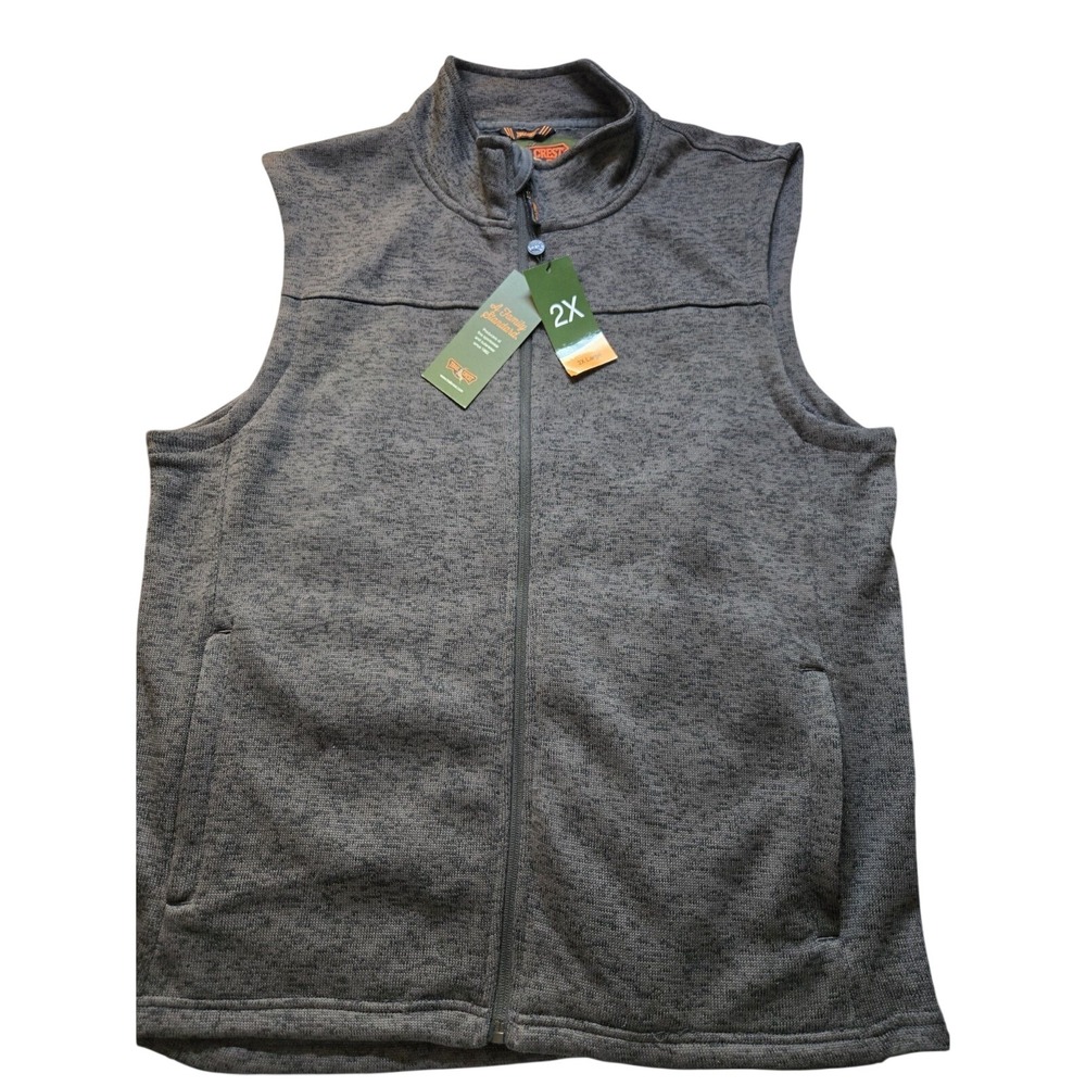 TRAILCREST Mens Vest Full Zip Fleece 2XL Heathered Gray Outdoor Casual